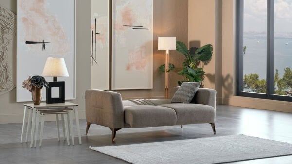 Nadia İkili Koltuk - Vizon - Bronz Renk Ayak