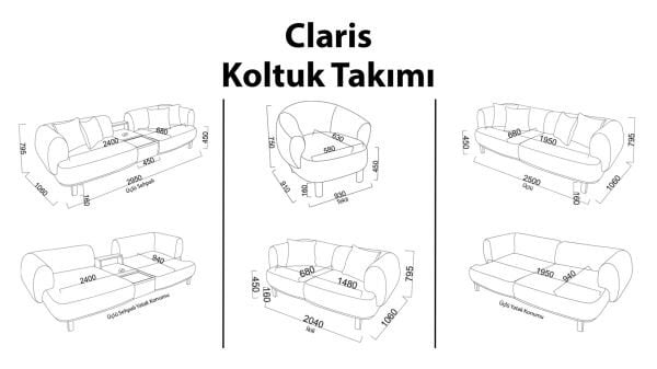 Claris Üçlü Sehpalı Koltuk - Mint Yeşili