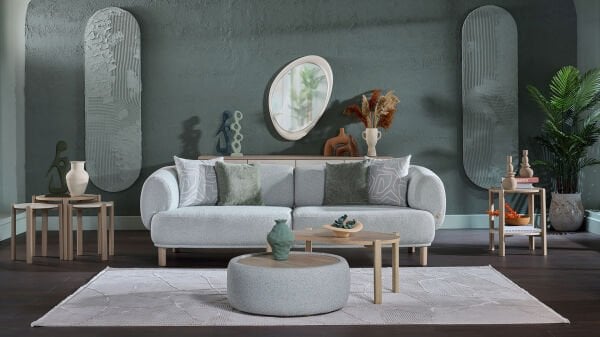 Claris Üçlü Koltuk - Mint Yeşili - Meşe Renk Ayak