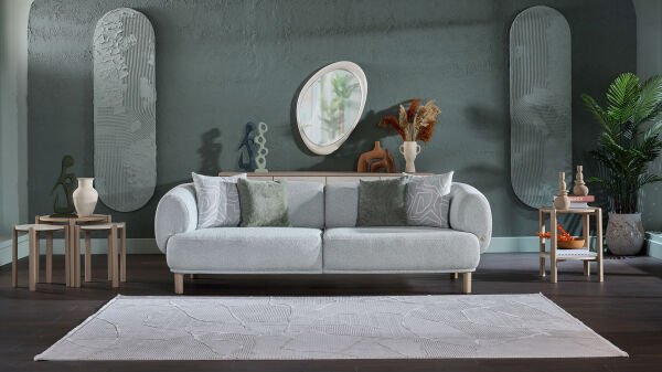 Claris Üçlü Koltuk - Mint Yeşili - Meşe Renk Ayak