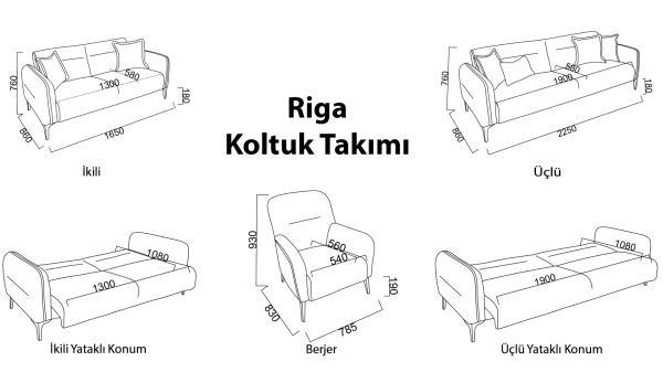 Riga İkili Koltuk - Yeşil - Siyah Ayak