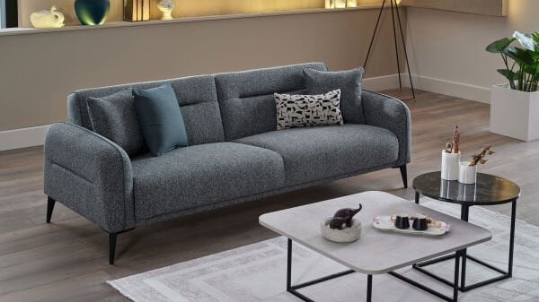 Riga Üçlü Koltuk - Açık Yeşil - Siyah Renk Ayak