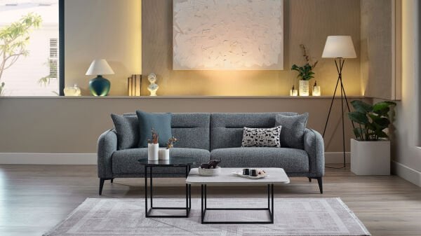 Riga Üçlü Koltuk - Açık Yeşil - Siyah Renk Ayak