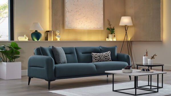 Riga Üçlü Koltuk - Yeşil - Siyah Renk Ayak