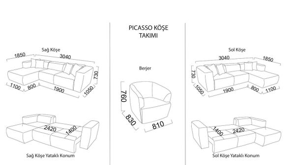 Picasso Köşe Sol Koltuk - Vizon