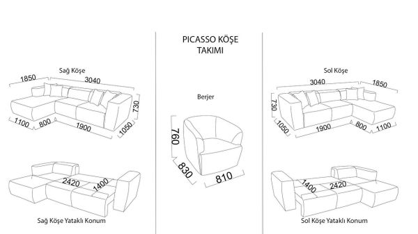 Picasso Köşe Sol Koltuk - Beyaz