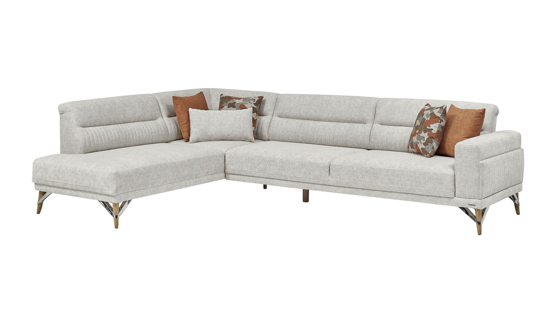 Valencia Köşe Koltuk L Sağ - Beyaz - Meşe Renk Ayak