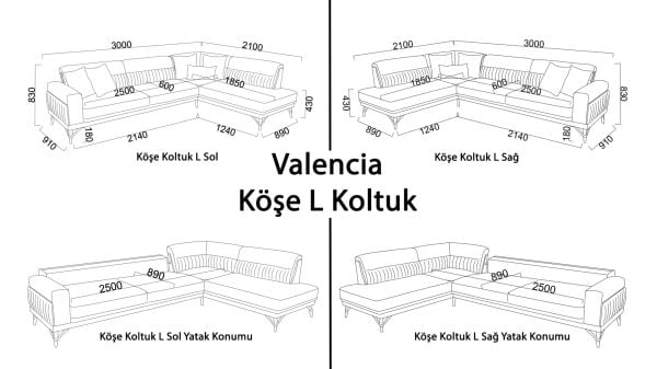 Valencia Köşe Koltuk L Sol - Beyaz - Meşe Renk Ayak
