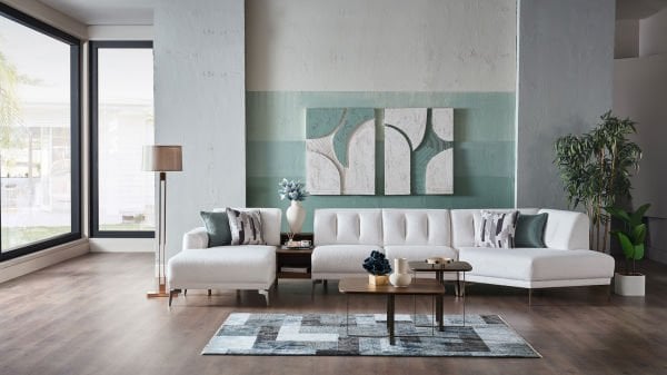 Atlanta Köşe Takımı Modüler - Beyaz -Bronz Ayak