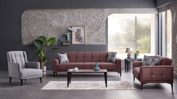 Palermo S İkili Koltuk - Siyah Renk Ayak Tarçın