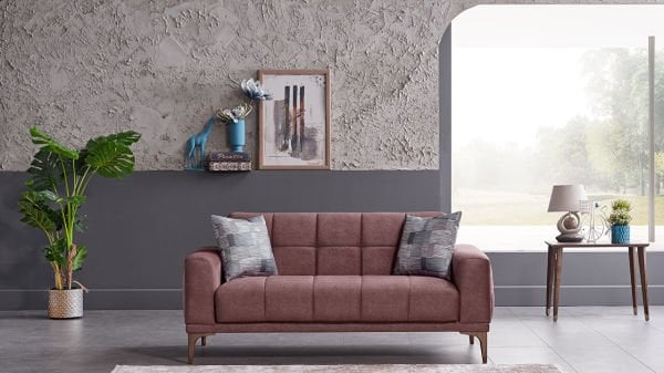 Palermo S İkili Koltuk - Ceviz Renk Ayak Tarçın