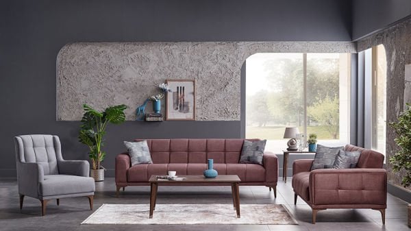 Palermo S İkili Koltuk - Ceviz Renk Ayak Tarçın