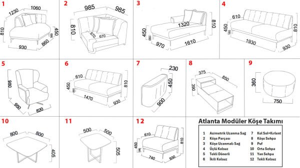 Atlanta Uzanma Asimetrik Sağ - Gri