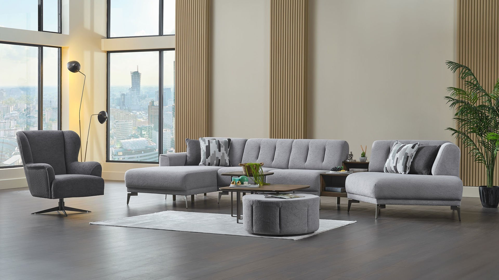 Atlanta Köşe Takımı Modüler - Gri - Bronz Ayak