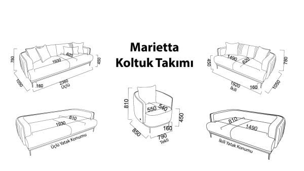 Marietta Üçlü Koltuk - Bej