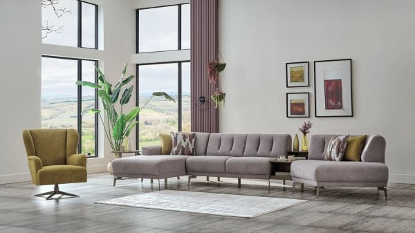 Atlanta Köşe Takımı Modüler - Vizon - Bronz Renk Ayak