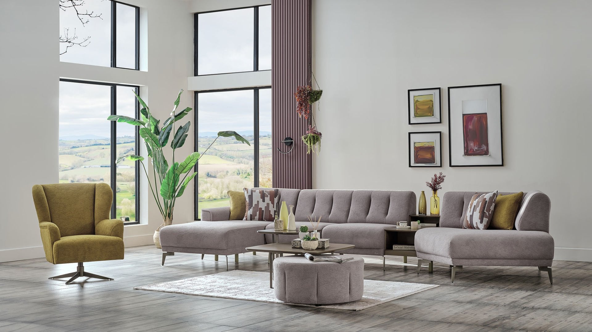 Atlanta Köşe Takımı Modüler - Vizon - Bronz Renk Ayak