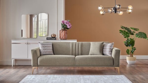 Nadia Üçlü Koltuk - Yeşil - Meşe Renk Ayak