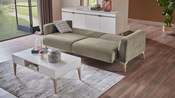 Nadia Üçlü Koltuk - Yeşil - Meşe Renk Ayak