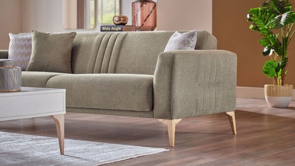 Nadia Üçlü Koltuk - Yeşil - Meşe Renk Ayak