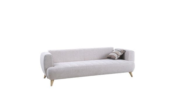 Mona Üçlü Koltuk - Bej - Meşe Renk Ayak