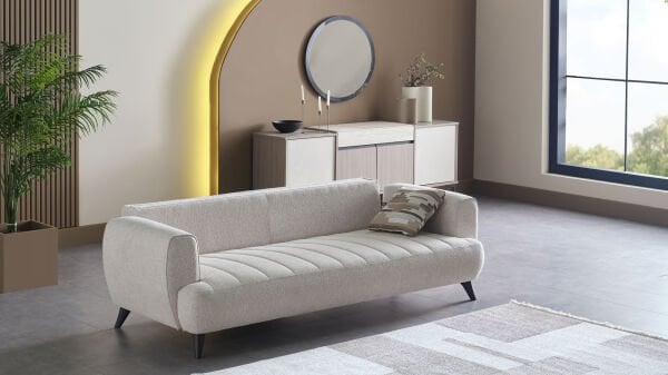 Mona Üçlü Koltuk - Bej - Kahve Ayak