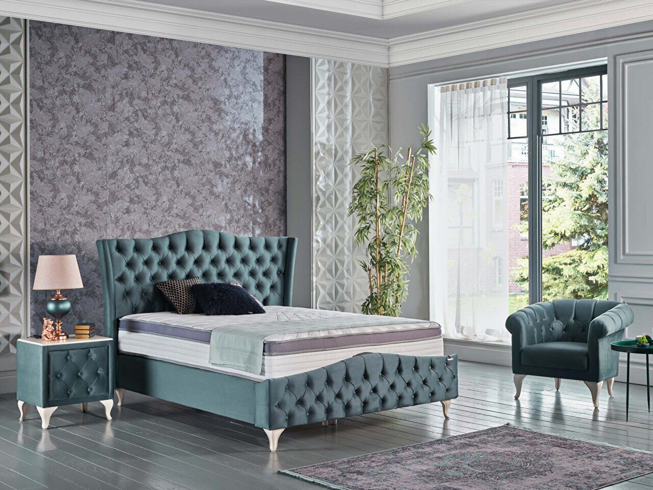 Estonya Baza Beyaz Ayak 150X200 - Yeşil