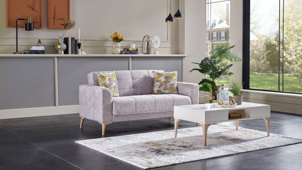 Luis İkili Koltuk - Gri - Meşe Renk Ayak