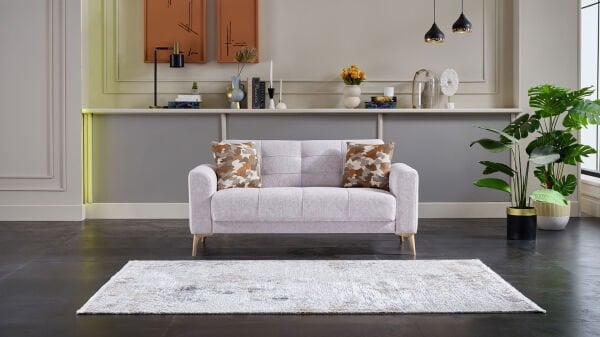 Luis İkili Koltuk - Taş Gri - Meşe Renk Ayak