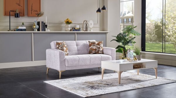 Luis İkili Koltuk - Taş Gri - Meşe Renk Ayak