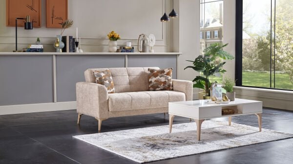 Luis İkili Koltuk - Vizon - Meşe Renk Ayak