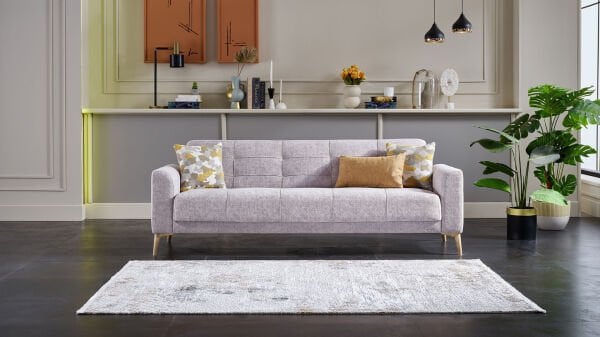 Luis Üçlü Koltuk - Gri - Meşe Renk Ayak