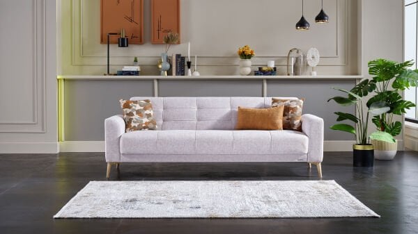 Luis Üçlü Koltuk - Taş Gri - Meşe Renk Ayak