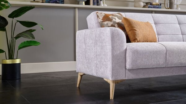 Luis Üçlü Koltuk - Taş Gri - Meşe Renk Ayak