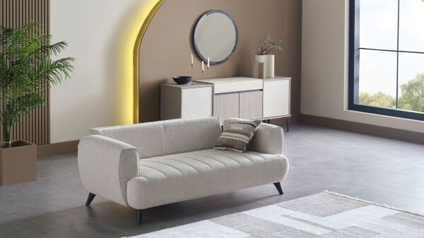 Mona İkili Koltuk - Bej - Kahve Renk Ayak