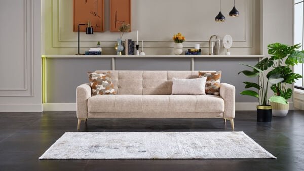 Luis Üçlü Koltuk - Vizon - Meşe Renk Ayak