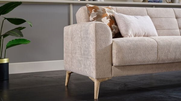 Luis Üçlü Koltuk - Vizon - Meşe Renk Ayak