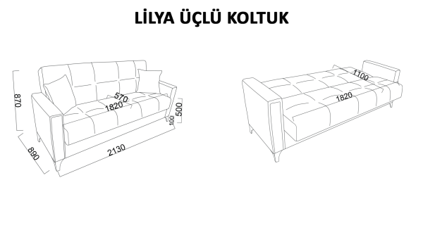 Lilya Kmp Üçlü Koltuk - Vizon